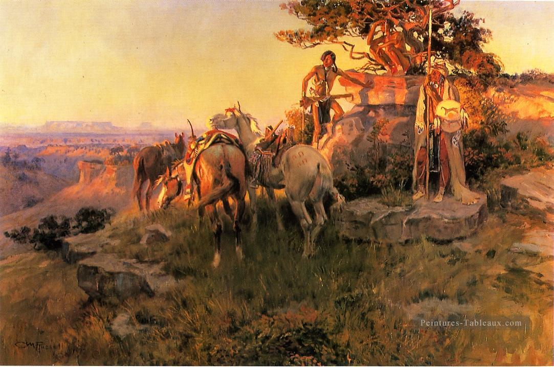 Regarder pour Wagons Art occidental américain Charles Marion Russell Peintures à l'huile